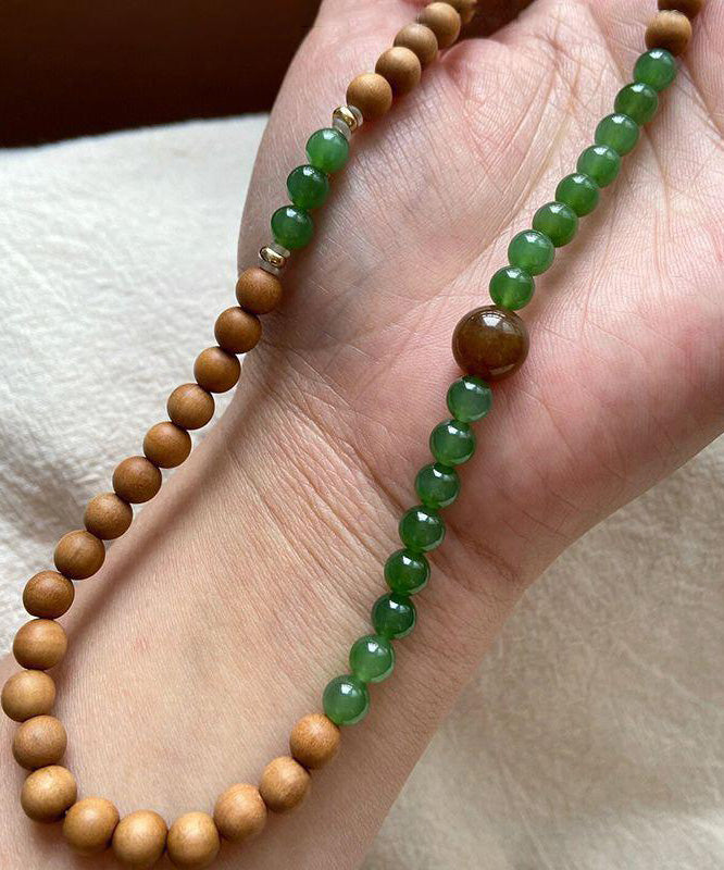 Women Green Sandalwood Jade Double Layer Xiaomi Beads Bracelet