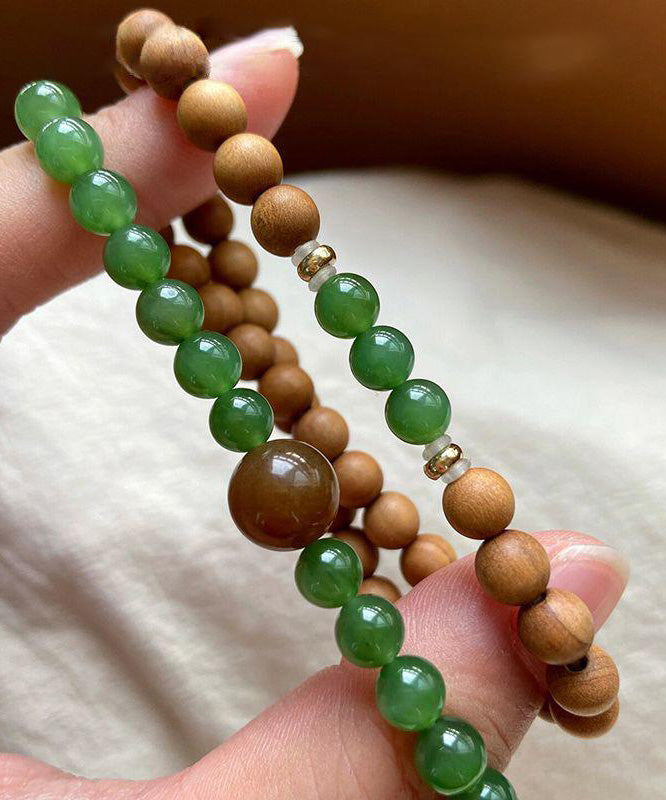 Women Green Sandalwood Jade Double Layer Xiaomi Beads Bracelet