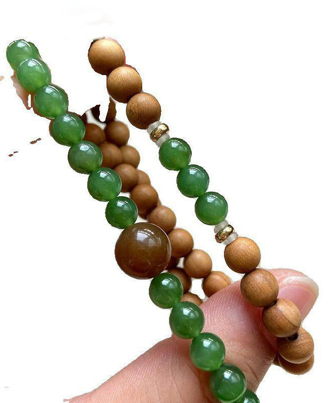 Women Green Sandalwood Jade Double Layer Xiaomi Beads Bracelet