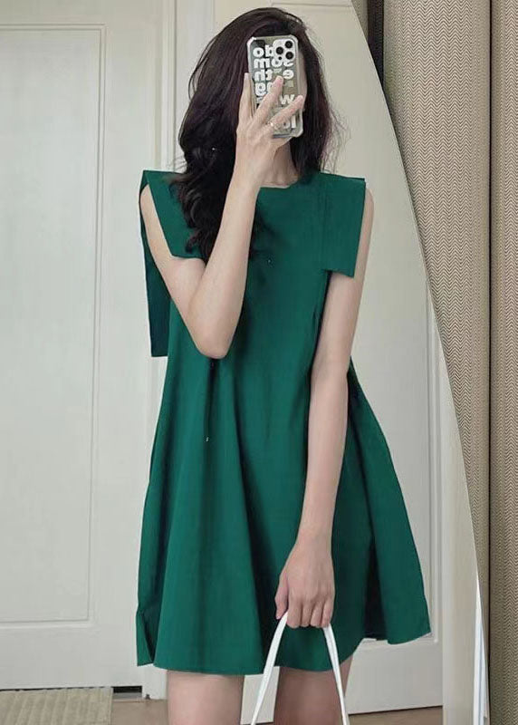 Women Green Slim Fit Original Design Cotton Mid Dress Sleeveless