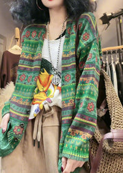 Women Green V Neck Cozy Knit Cardigan Fall