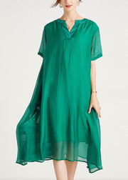 Women Green V Neck Plus Size Cotton Dresses Summer