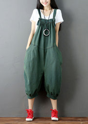 Women Green Wrinkled Patchwork Denim Jumpsuit Pants Summer