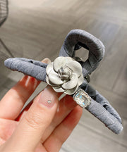 Women Grey Cloth Bow Rabbit Shark Clamp Hairpin