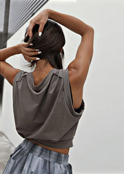 Women Grey Comfort Cotton Short Shirt Top Sleeveless