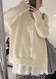 Women Grey Cozy Lace Patchwork Knit Sweater Winter