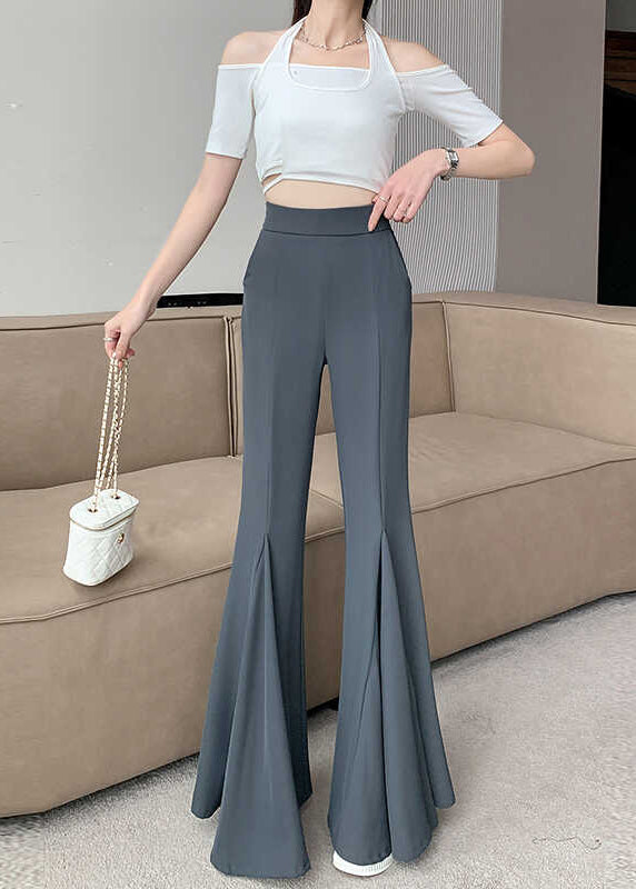 Women Grey Draping Spandex Flared Trousers Spring