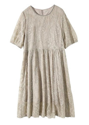 Women Grey Embroidered Wrinkled Patchwork Lace Dresses Summer