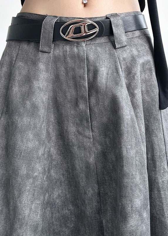 Women Grey High Waist Pockets Maxi Skirt Spring