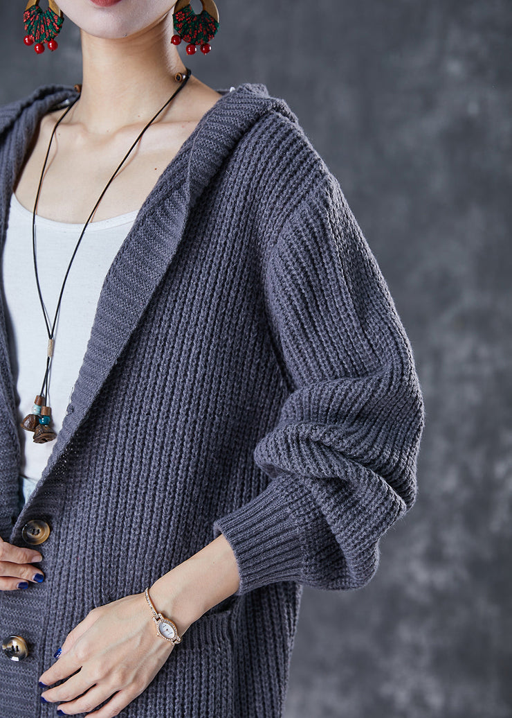 Women Grey Hooded Oversized Knit Cardigan Fall