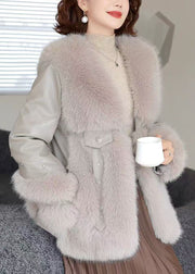 Women Grey Nail Bead Patchwork Mink Velvet Coats Winter