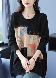 Women Grey O Neck Print Zircon Woolen Knit Sweaters Spring