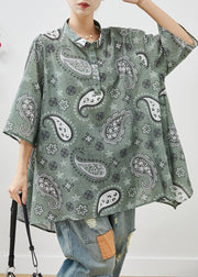 Women Grey Oversized Print Cotton Shirt Top Summer