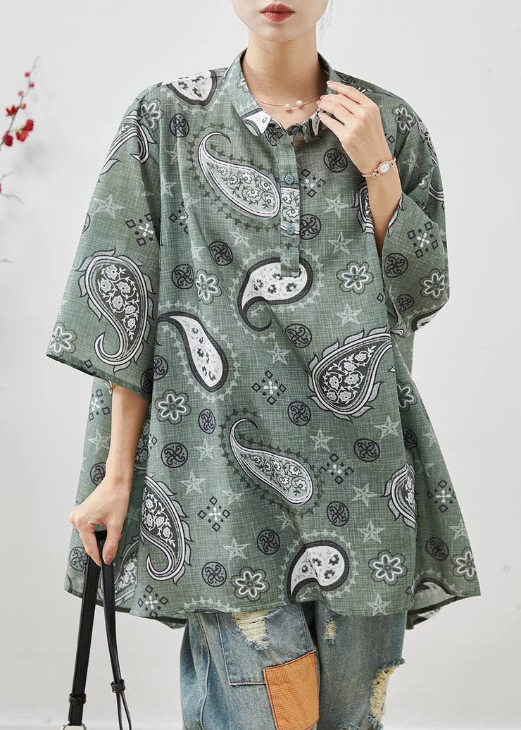 Women Grey Oversized Print Cotton Shirt Top Summer