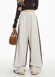 Women Grey Pockets Leopard Patchwork Wide Leg Pants Spring