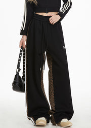 Women Grey Pockets Leopard Patchwork Wide Leg Pants Spring