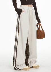 Women Grey Pockets Leopard Patchwork Wide Leg Pants Spring