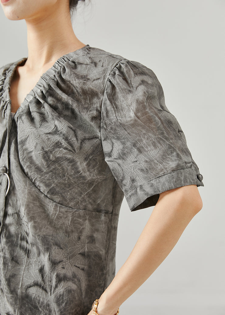 Women Grey Print Wrinkled Chiffon Two Pieces Set Summer