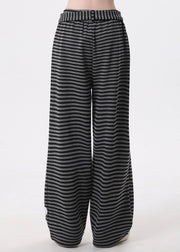 Women Grey Striped Animal Print Cotton Pants Spring