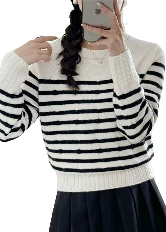 Women Grey Striped Cozy Knit Sweaters Fall