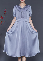 Women Grey Tasseled Draping Silk Dresses Summer