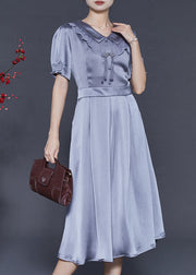 Women Grey Tasseled Draping Silk Dresses Summer