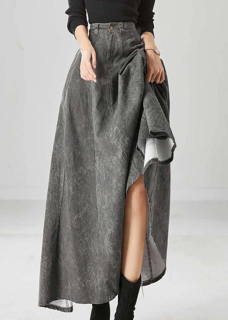 Women Grey Tie Dye Pockets Cotton A Line Skirt Fall