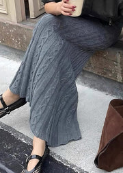 Women Grey Tie Waist Knit Wraped Skirts Spring