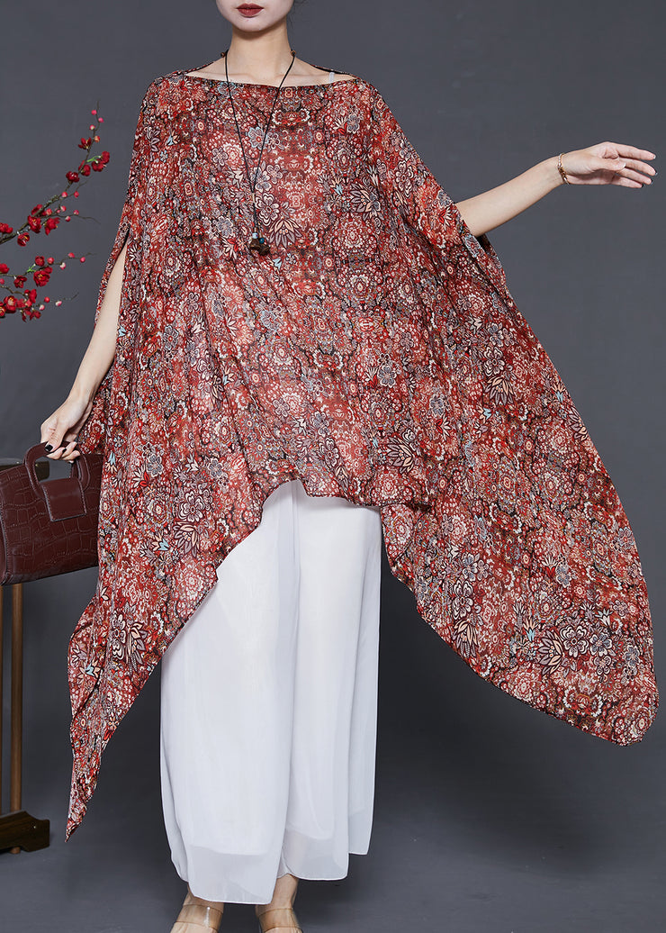 Women Khaki Asymmetrical Print Silk Long Smock Summer
