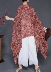 Women Khaki Asymmetrical Print Silk Long Smock Summer