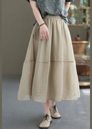 Women Khaki Elastic Waist Patchwork Organza Skirts Spring