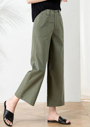 Women Khaki High Waist Button Crop Pants Summer