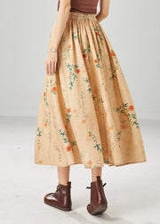 Women Khaki High Waist Print Cotton A Line Skirts Summer