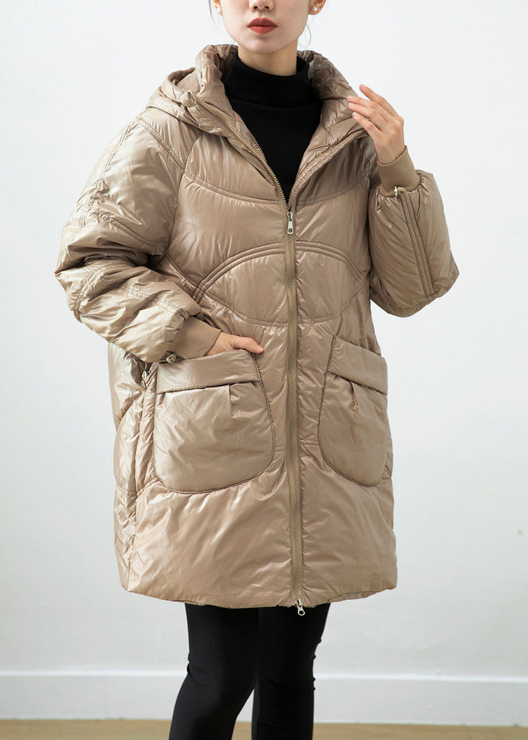 Women Khaki Hooded Pockets Fine Cotton Filled Winter Coats Winter