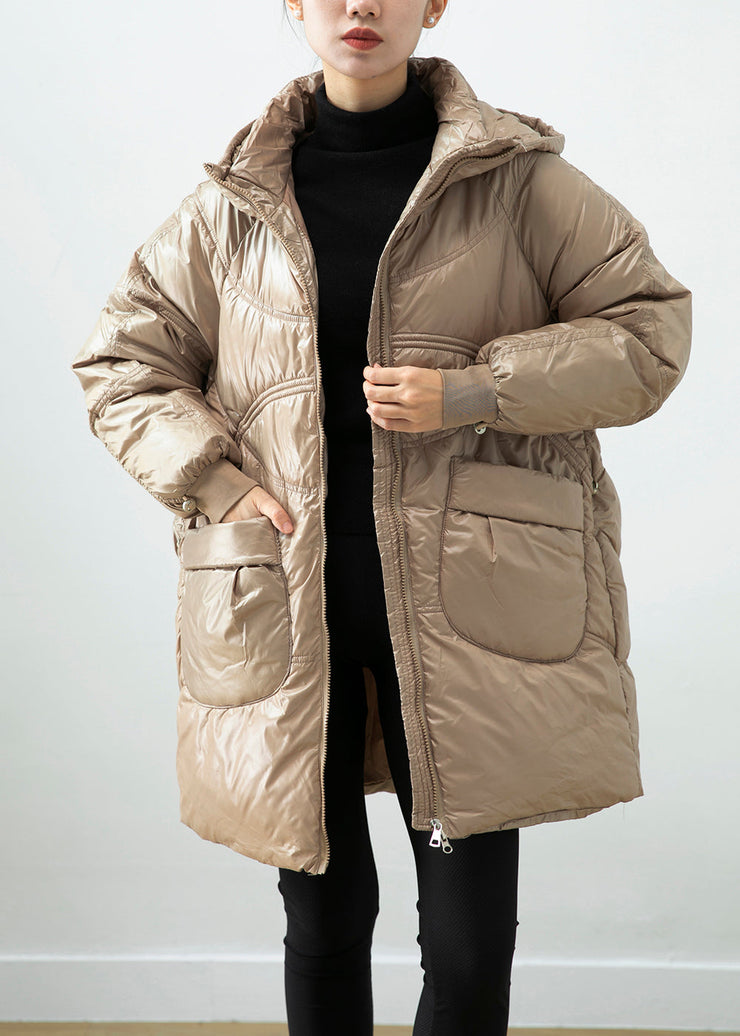 Women Khaki Hooded Pockets Fine Cotton Filled Winter Coats Winter