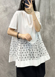 Women Khaki O Neck Dot Patchwork Cotton T Shirts Top Summer