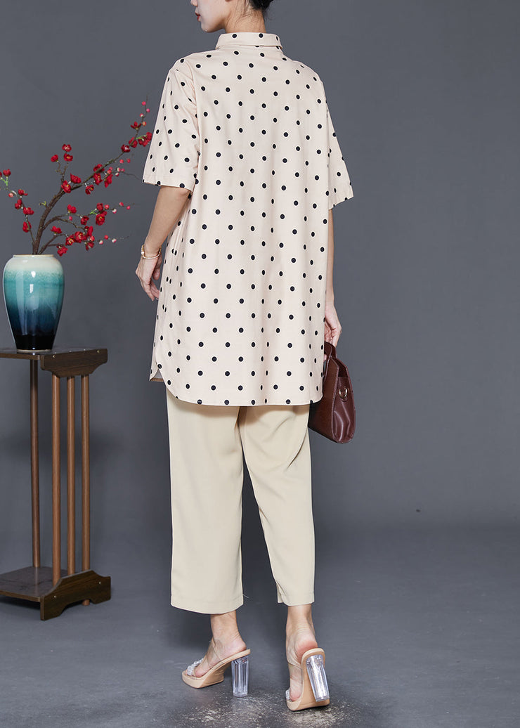 Women Khaki Oversized Dot Print Two Piece Set Women Clothing Fall