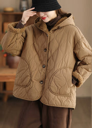 Women Khaki Oversized Fleece Wool Lined Hooded Jacket Spring