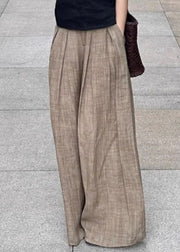 Women Khaki Pockets High Waist Wide Leg Pants Spring