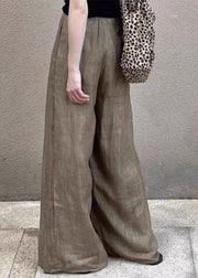 Women Khaki Pockets High Waist Wide Leg Pants Spring