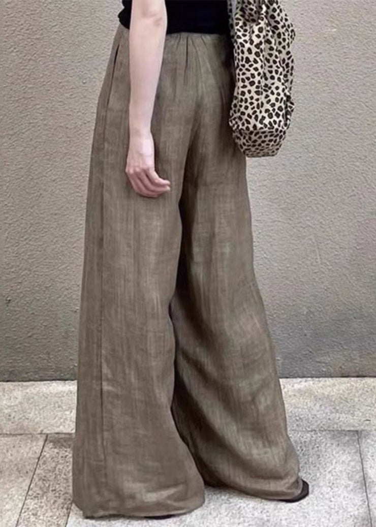 Women Khaki Pockets High Waist Wide Leg Pants Fall