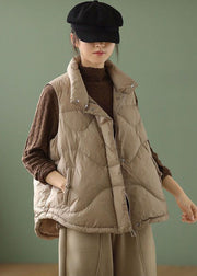 Women Khaki Stand Collar Oversized Duck Down Puffer Vests Winter