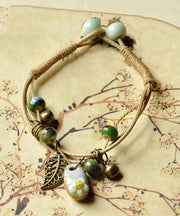 Women Khaki Sterling Silver Woven Ceramics Charm Bracelet