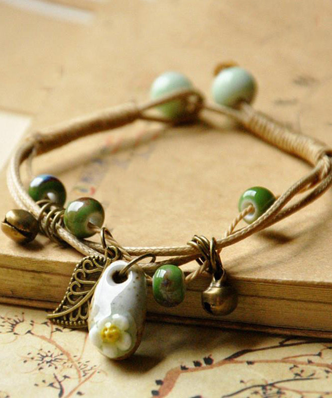 Women Khaki Sterling Silver Woven Ceramics Charm Bracelet