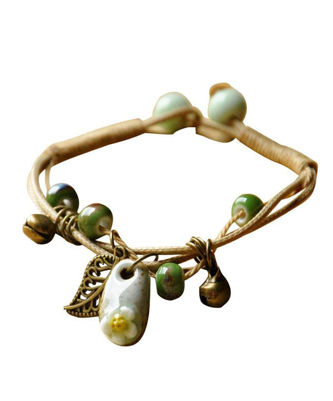 Women Khaki Sterling Silver Woven Ceramics Charm Bracelet