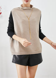 Women Khaki Turtle Neck Thick Wool Knit Vests Winter