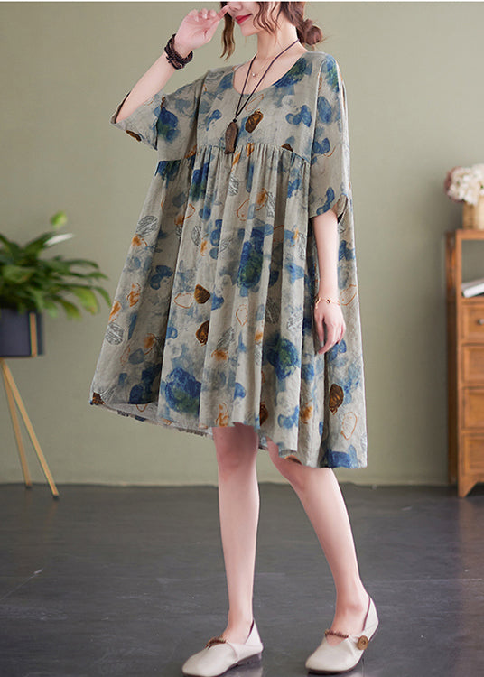 Women Lake Blue Oversized Print Cotton Maxi Dress Summer