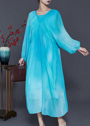 Women Lake Blue Oversized Tie Dye Chiffon Dresses Spring