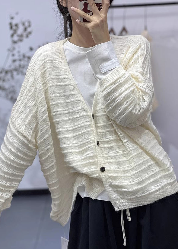 Women Light Apricot Button Solid Cotton Knit Coats Long Sleeve