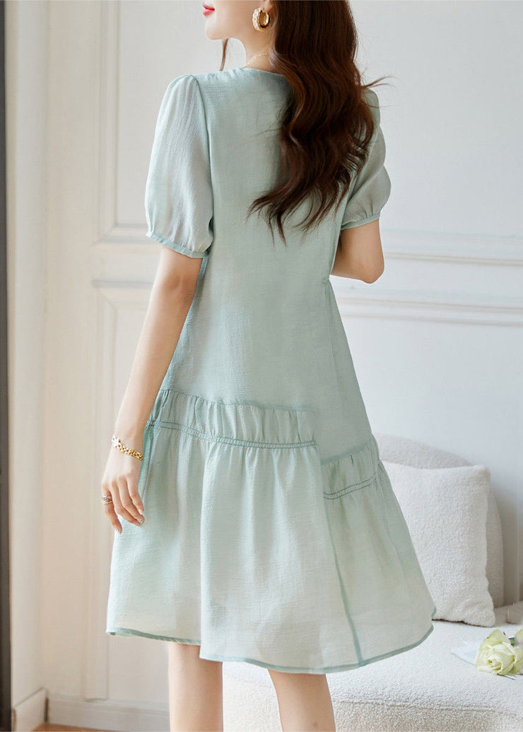 Women Light Green Wrinkled Patchwork Cotton Dresses Summer